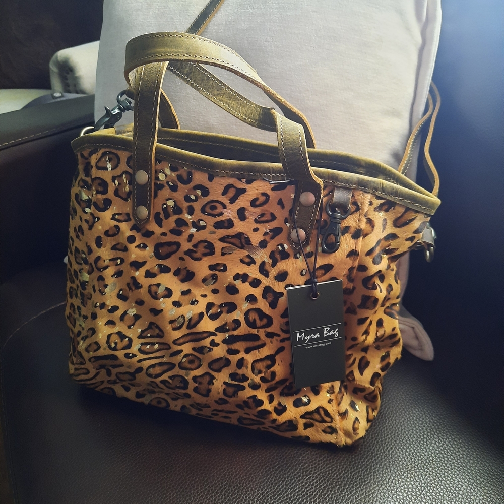 Myra Bag Gold and Brown Leopard Shoulder Bag